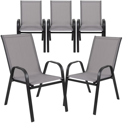 Flash Furniture 5 Pack Brazos Series Brown Outdoor Stack Chair with Flex Comfort Material and Metal Frame