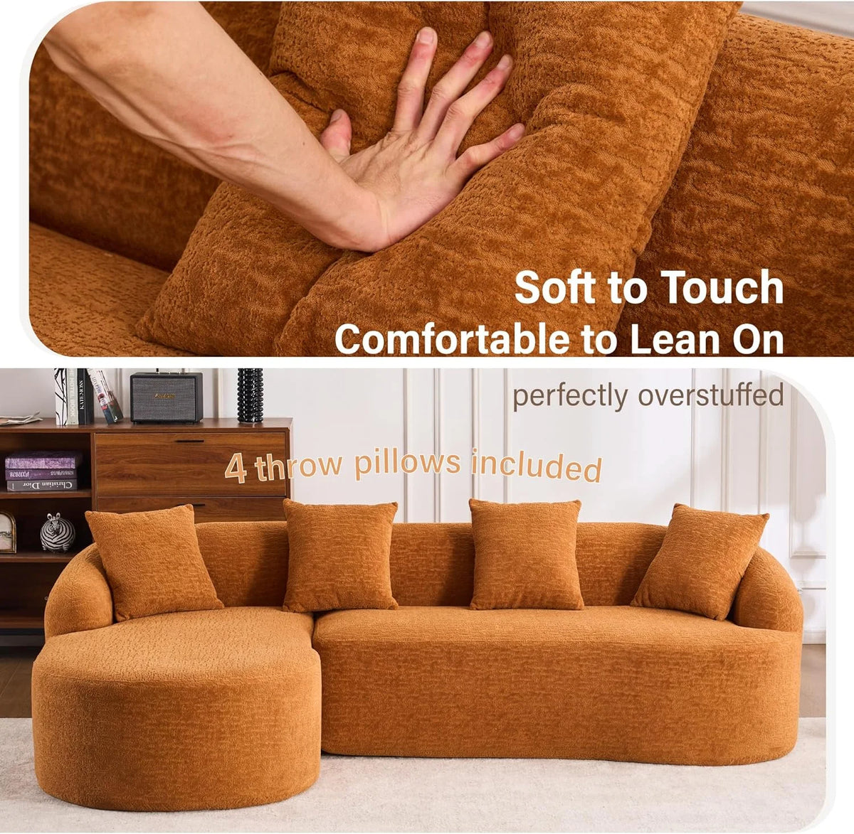 Loveseat Sectional Sofa for Living Room, 65’�?Modern Luxury Plush Chenille Extra Deep Seat Curved Cloud Floor Couch with 3 Throw Pillows for Small Spaces, No Assembly Needed, Sapphire Blue
