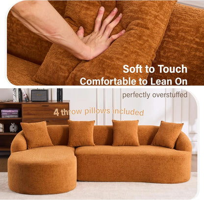 Loveseat Sectional Sofa for Living Room, 65’�?Modern Luxury Plush Chenille Extra Deep Seat Curved Cloud Floor Couch with 3 Throw Pillows for Small Spaces, No Assembly Needed, Sapphire Blue