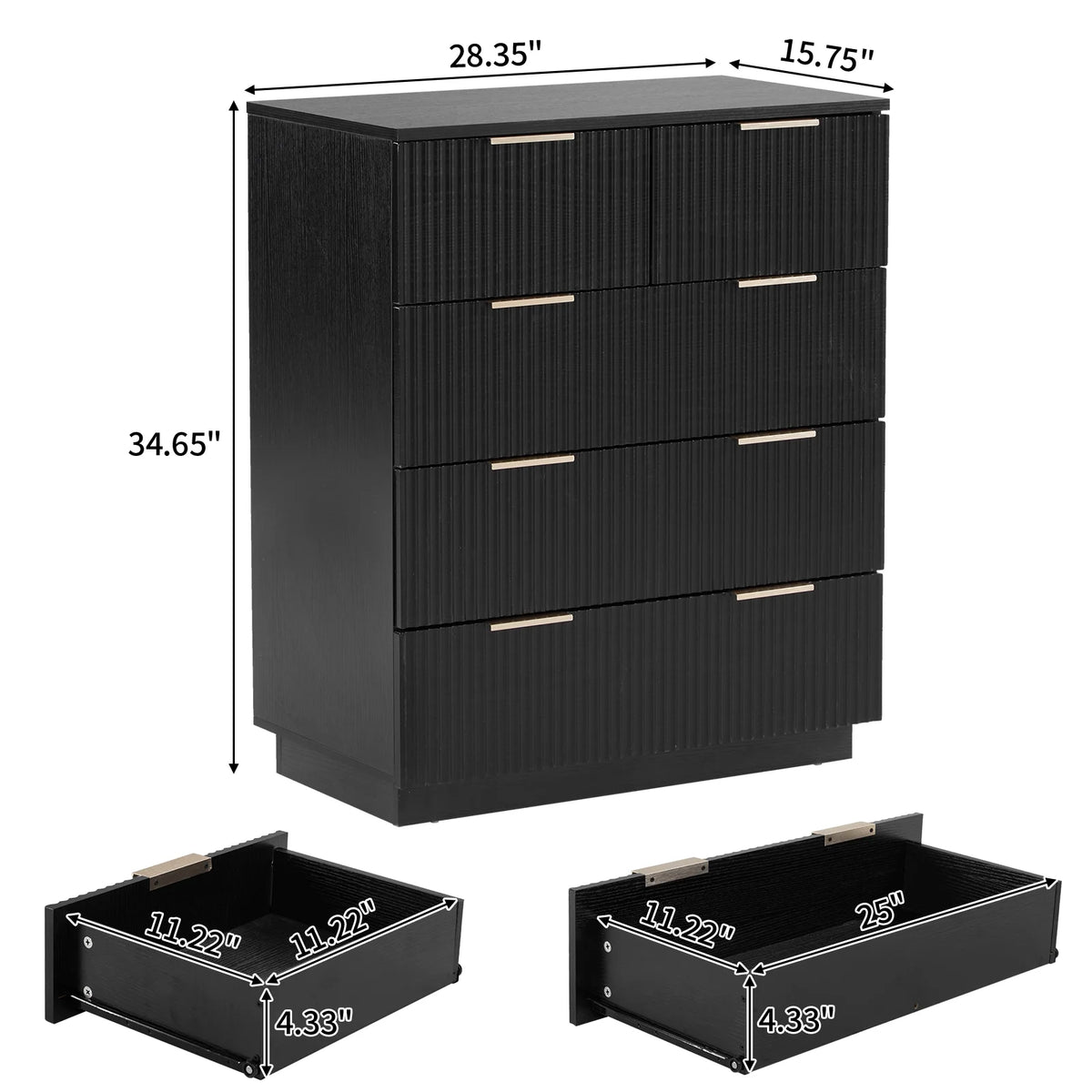 UBesGoo Dresser for Bedroom Wood 4 Drawers Dressers, Fluted Modern Dresser, White