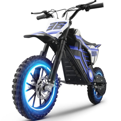 QEASET electric dirt bike, 500W kids dirt bike for Boys Girls Age 8-14, Blue
