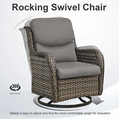 POCASSY Patio Swivel Chairs, Outdoor Wicker Swivel Glider Rocking Chairs with High Back and Thick Cushions for Porch Deck - Set of 2, Beige