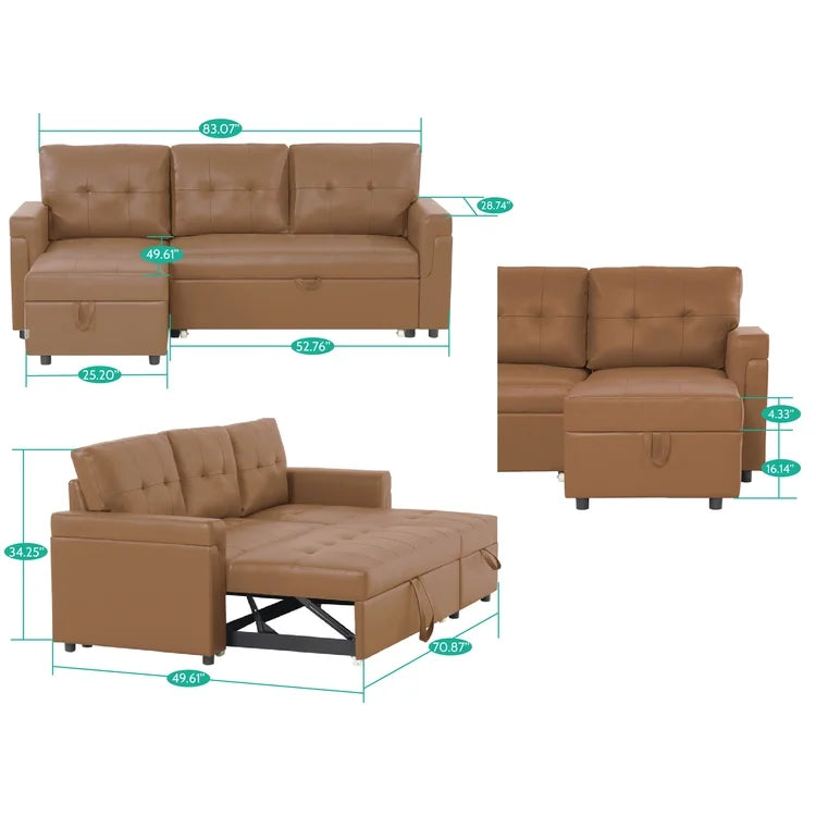 Naomi Home Perry Modern Leather Sectional Sofa with Storage Chaise-Color:Caramel,Fabric:Air Leather