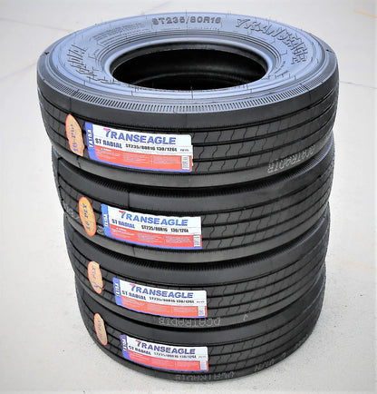 Set of 4 (FOUR) Transeagle All Steel ST Radial ST 235/80R16 Load H (16 Ply) Trailer Tires