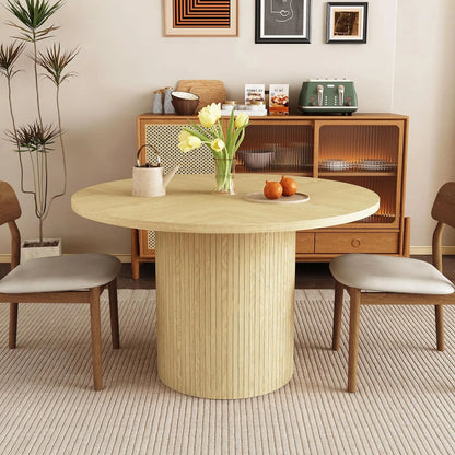 Wirrytor Round Dining Table, Modern Farmhouse Kitchen Table, 47 Inch Coffee Circle Dining Tables with Wood Strip Base for Kitchen Living Room, Black
