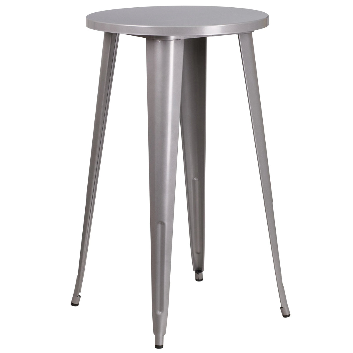 Flash Furniture Earl Commercial Grade 24" Round Silver Metal Indoor-Outdoor Bar Table Set with 2 Vertical Slat Back Stools