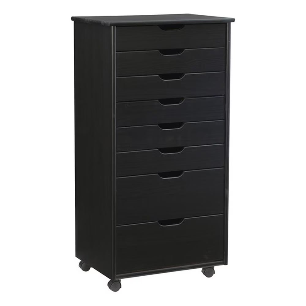 Linon Callie Eight Drawer Rolling Storage Cart in Natural Stained Wood