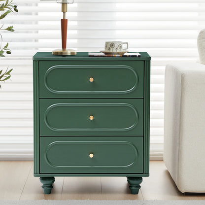 YOCWO 3 Drawer Nightstand, Classic Chest of Drawers with Arc Edge, Walnut