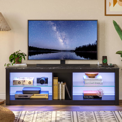 Bestier Entertainment Center with LED Lights TV Stand Media Console Table for TVs up to 60" in Light Grey