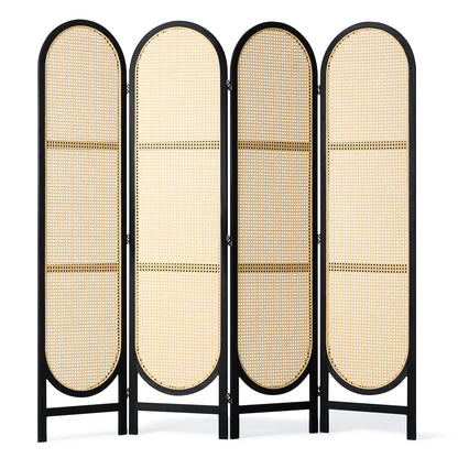 KFFKFF Quadruple Panel Space Separator, Artisan-Crafted Rattan Foldable Privacy Barriers with Connectors, Movable Space Partitions, Timber Independent Room Splitter for Sleeping Quarters, Cocoa