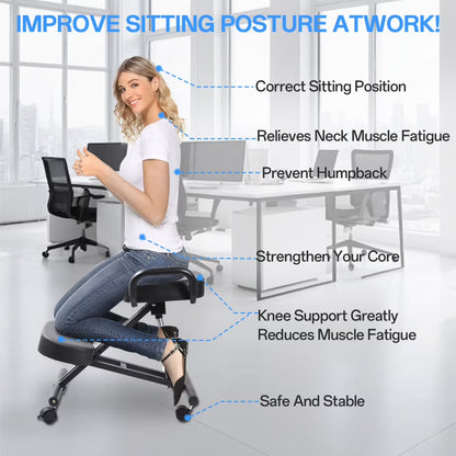 Ergonomic Kneeling Chair with Smooth Casters, Thick Comfort Padding for All-Day Comfort in Medical Offices or Therapy Clinics(A)