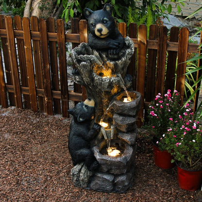 Black Bear Tree Climb 5-Tier Garden Fountain �C 40.16" Rustic Outdoor D��cor