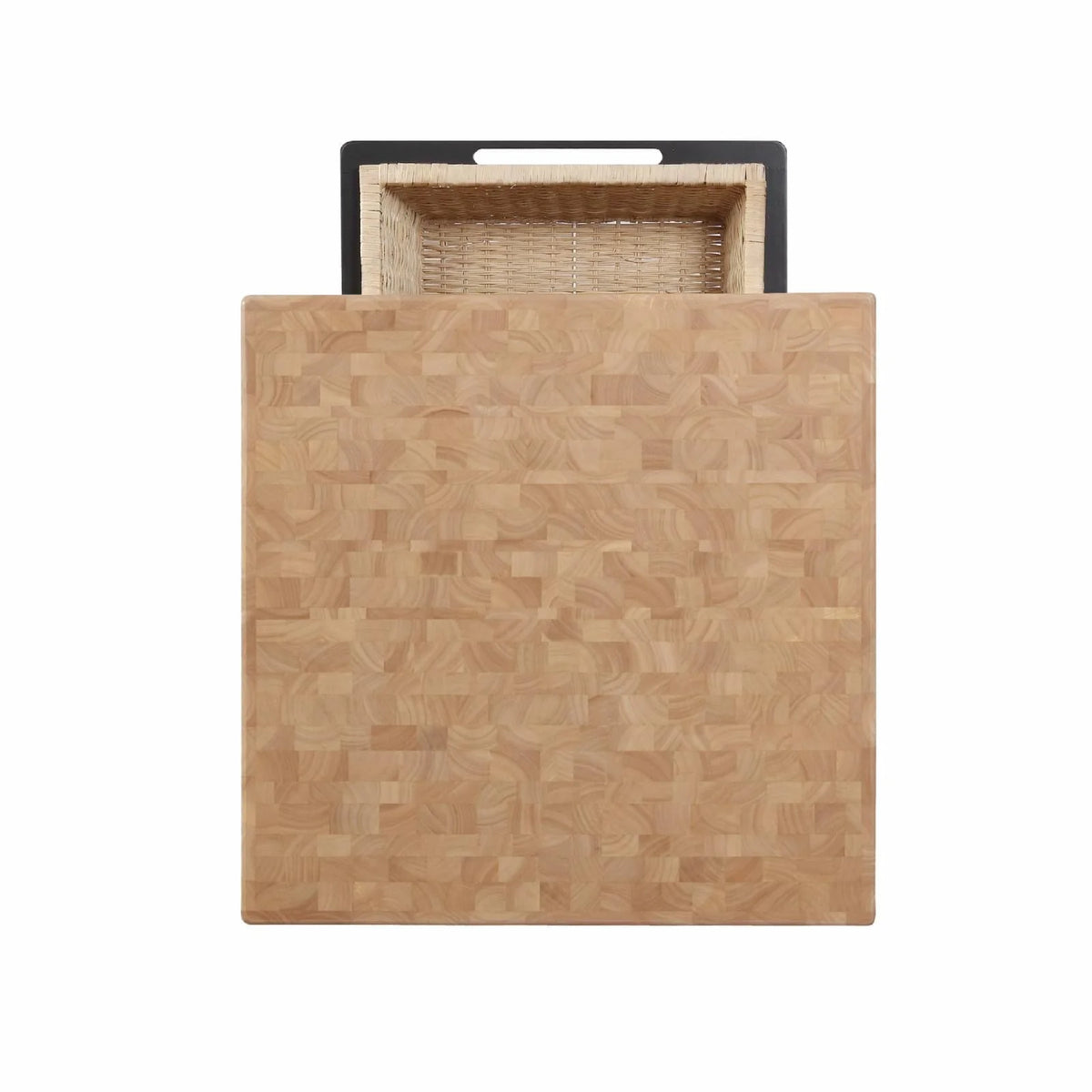 Kolton Square Kitchen Island, Black and Natural with Butcher Block Top