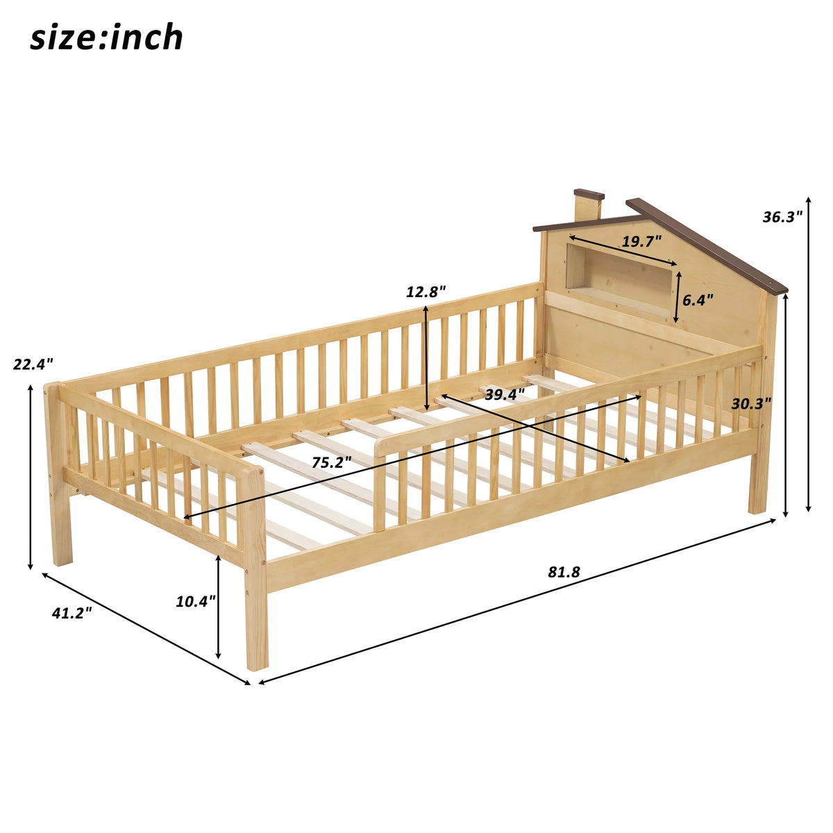 Euroco Wood Twin Size Platform Bed, House Bed with LED Light and Storage, White