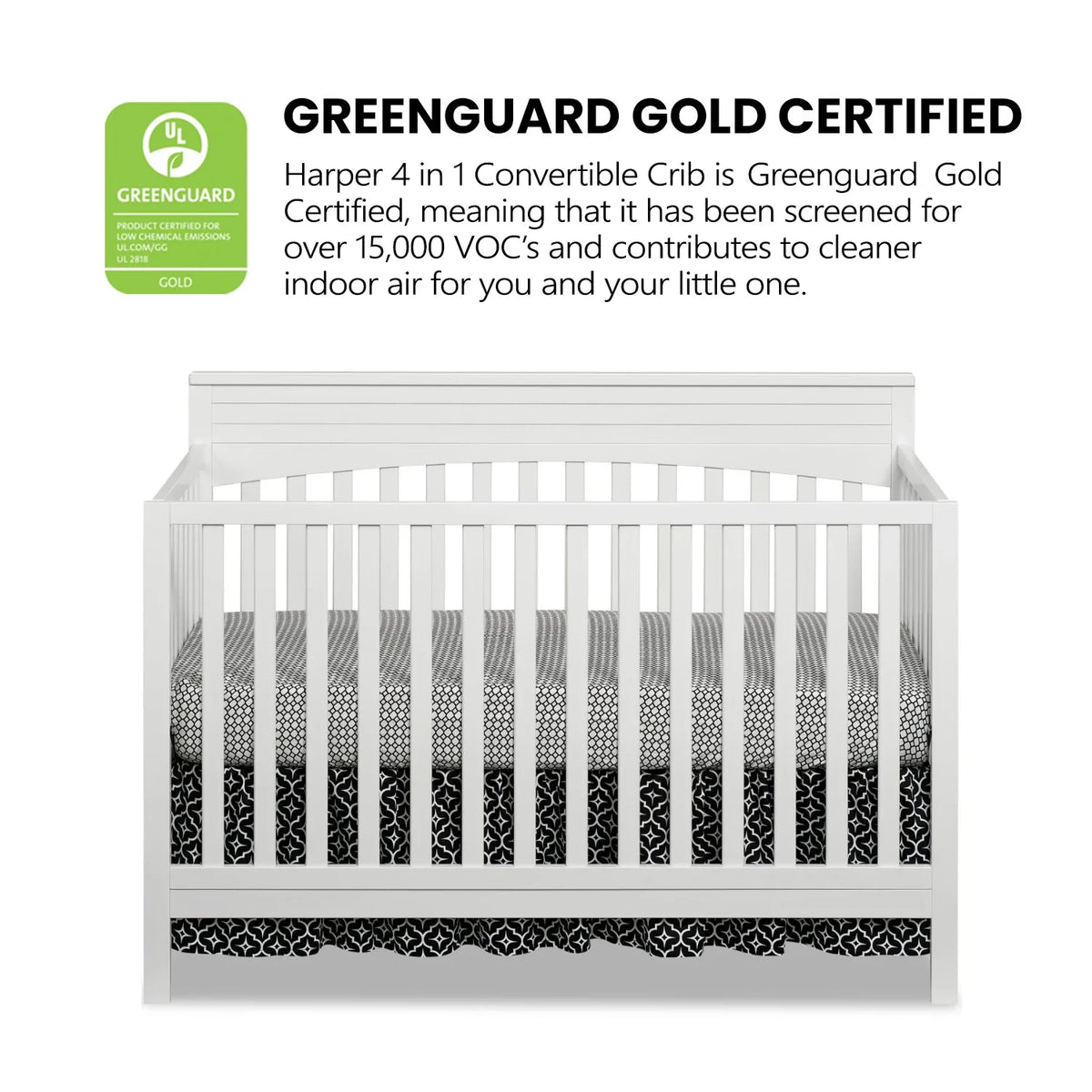 Oxford Baby Harper 4-in-1 Convertible Crib, Dove Gray, GREENGUARD Gold Certified, Wooden Crib