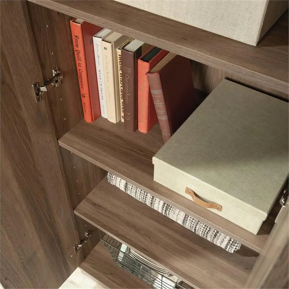Pemberly Row Farmhouse Engineered Wood 2-Door Narrow Storage Cabinet in Salt Oak