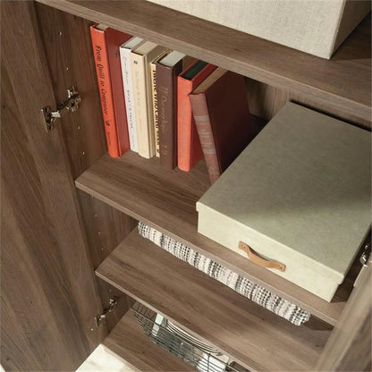 Pemberly Row Farmhouse Engineered Wood 2-Door Narrow Storage Cabinet in Salt Oak