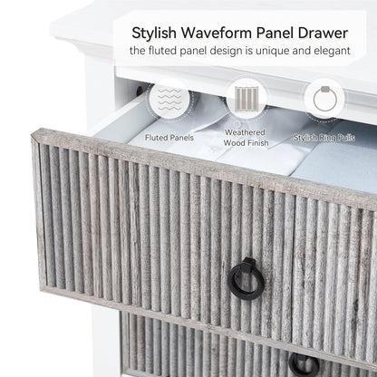 Homhougo White Dresser for Bedroom 6 Drawer, Wood Organizer Storage Cabinet with Gray Strip Drawer Door, Chest of Drawers for Closet, Living Room, Hallway, Nursery, Kids Bedroom