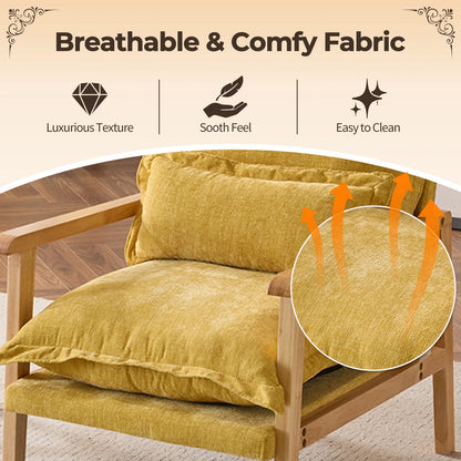 Ktaxon Chenille Accent Chair, Solid Wood Armrests Armchair, Metal Frame for Stability, Single Sofa with Comfortable Cushions and Lumbar Pillow Beige