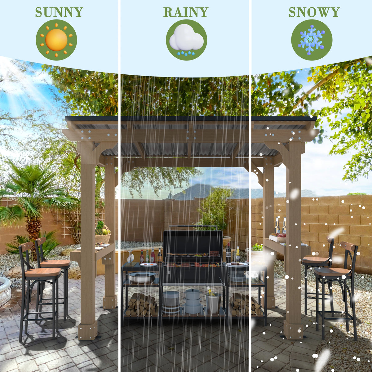 VEIKOUS 8' x 5' Outdoor Hardtop Gazebo, BBQ Grill Gazebo w/ Workstation Shelves for Lawn, Garden, Deck