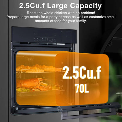 Single Wall Oven 24", Built-in Electric Ovens with Steam&Grill&Air Frying Mode, 3000W, 240V, 2.5Cu.ft Convection Built-in Oven, Stainless Steel, Touch Screen