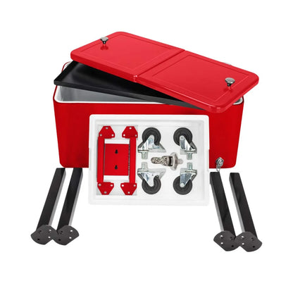 BNSPLY 80 Quart Outdoor Cooler Cart Rolling Ice Chest Cooler Cart, Portable Patio Cooler with Bottle Opener, Handles and Drainage, Standing Cooler for Patio Party, Camping and BBQ, Mint Green