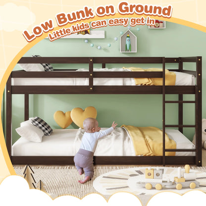 SESSLIFE Bunk Bed Twin Over Twin, Low Floor Bunk Bed with Guard Rails for Dorm, Small Space, No Box Spring Needed(White)