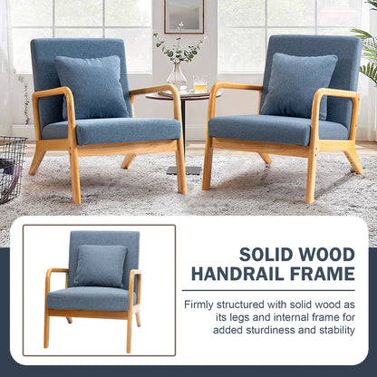 JULY'S SONG Mid Century Modern Accent Chair Set of 2, Linen Upholstered Reading Chairs for Living Room, 25.6" W Fabric Comfy Armchair, Beige