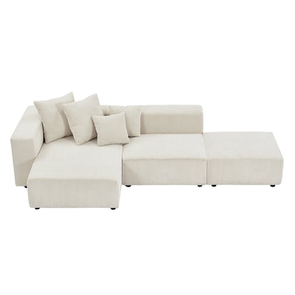 Newboti Furniture Soft Corduroy Sectional Modular Sofa Set, Small L-Shaped Chaise Couch for Living Room, Apartment, Office, Beige 25673