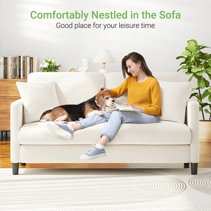 Loveseat Sofa,65" Comfy Teddy Fleece Love Seat Couch,Neche Extra Deep Seats Sofas,Tool-Free Setup Couch with 2 Pillows for Living Room,Coffee Brown