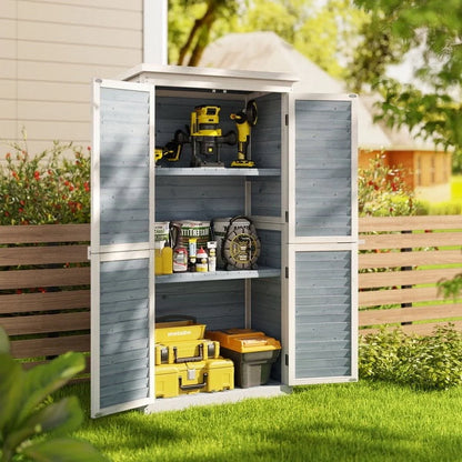 63.2" Outdoor Storage Cabinet, Lofka  Lockable Doors Garden shed with Adjustable Shelves| Asphalt Roof| Ventilate Shutter, Wood Shed with Large Storage Space, Waterproof Roof for Garden, Natural