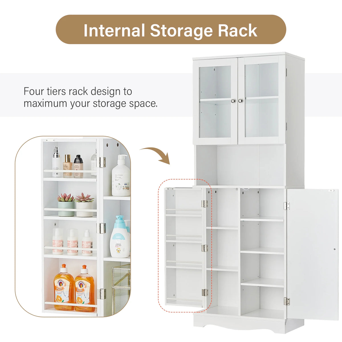 Bellemave White Tall Storage Cabinet with Adjustable Shelf Bathroom Cabinet with 1 Drawer and Storage Rack Large Freestanding Wood Cabinet Storage Organizer Floor Cabinet, White