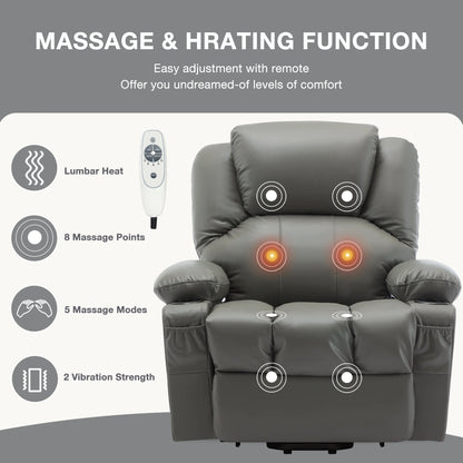 JONPONY Power Lift Recliner Chair Recliners for Elderly with Heat and Massage Recliner Chair for Living Room with Infinite Position and Side Pocket,USB Charge Port,Black