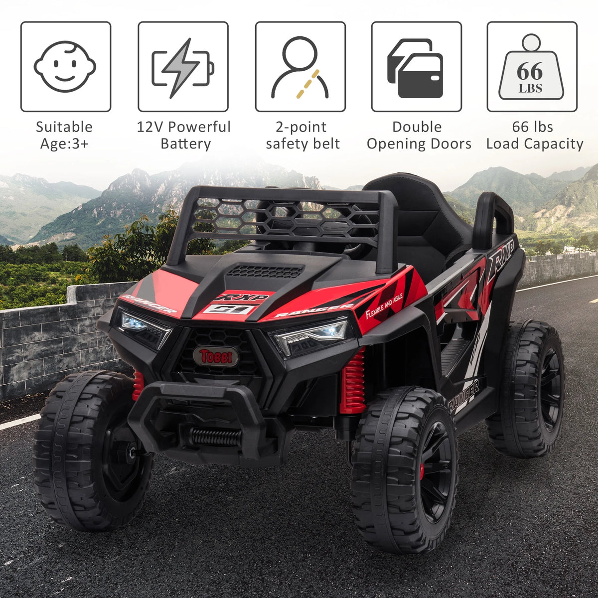 TOBBI 12V Kids Electric off-Road UTV Truck Car Battery Powered Ride on Toys for Girls with LED Headlights, Music, Horn