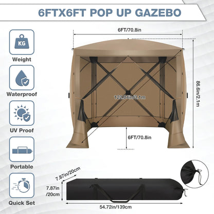 COBIZI 8x8 Pop up Gazebo Tent, Ez up Waterproof Screen Tent Screen House, Portable Outdoor Canopy Sun Shelter with 3 Sidewalls, Carry Bag & Ground Stakes for Camping, Garden and Picnics, Gray