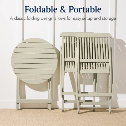 Best Choice Products 3-Piece Acacia Wood Bistro Set, Folding Patio Furniture w/ 2 Chairs, Table - Natural
