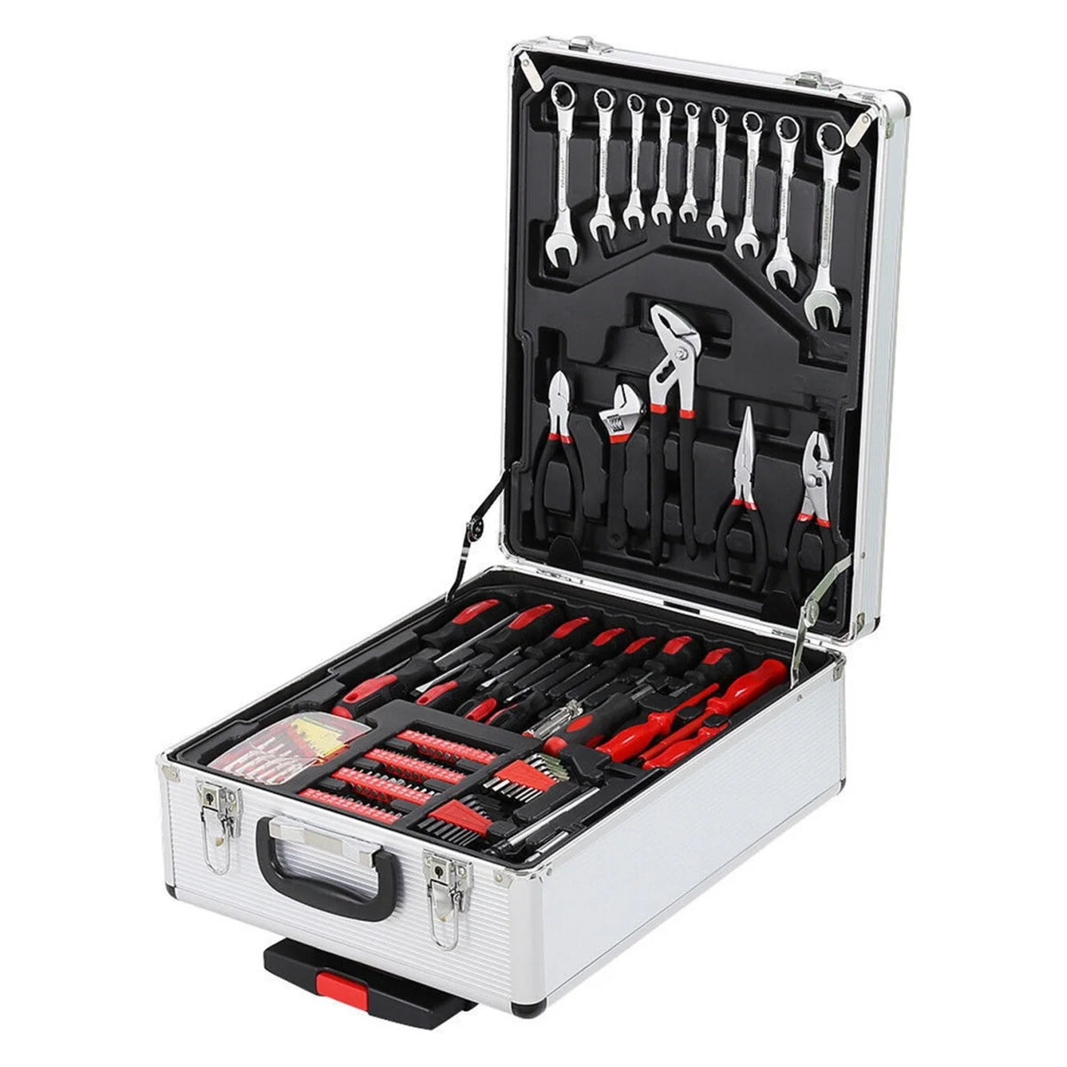 799PCS Aluminum Trolley Case Tool Set, Complete Tool Box Set with Rolling Wheels, Household Hand Tools Kit for Men, Silver