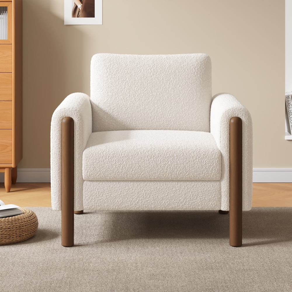 Oversized Accent Chair, Upholstered Living Room Chairs Single Sofa Chair with Walnut Legs, Curved handrail, Green