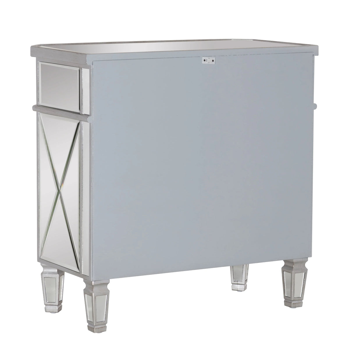 Powell Deville 2-Door Single Drawer Indoor Console Table with Shelves, Mirrored Surfaces and Luxe Silver Wood