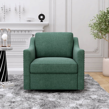 Swivel Accent Chair Armchair, 360�� Swivel Chair in Cotton Linen, Living Room Chairs with Wide Cusion and Curved Armrest, Comfy Barrel Sofa Reading Chairs for Bedroom, Small Spaces, Office, Grey