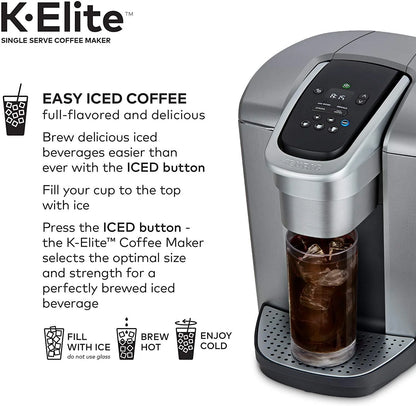 Keurig K-Elite Coffee Maker, Single Serve K-Cup Pod Coffee Brewer, With Iced Coffee Capability, Brushed Silver