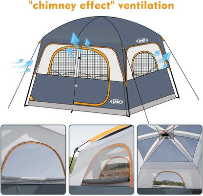UNP Tents 6 Person Waterproof Windproof Easy Setup,Double Layer Family Camping Tent with 1 Mesh Door & 5 Large Mesh Windows -10'X9'X78in(H)