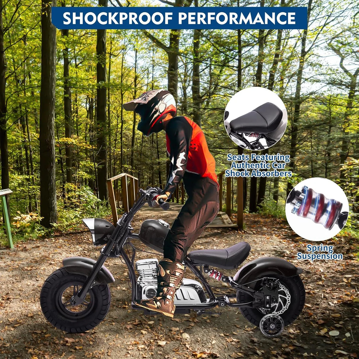 Pinypikaka 36V Ride On Off-Road Motorcycle Electric Dirt Bike for Teens, 350W Brushless Motor, 16.5MPH with Music, Spring Suspension, LED Light, Leather Seat for 14+ Years Old Kids Max Load 176lbs