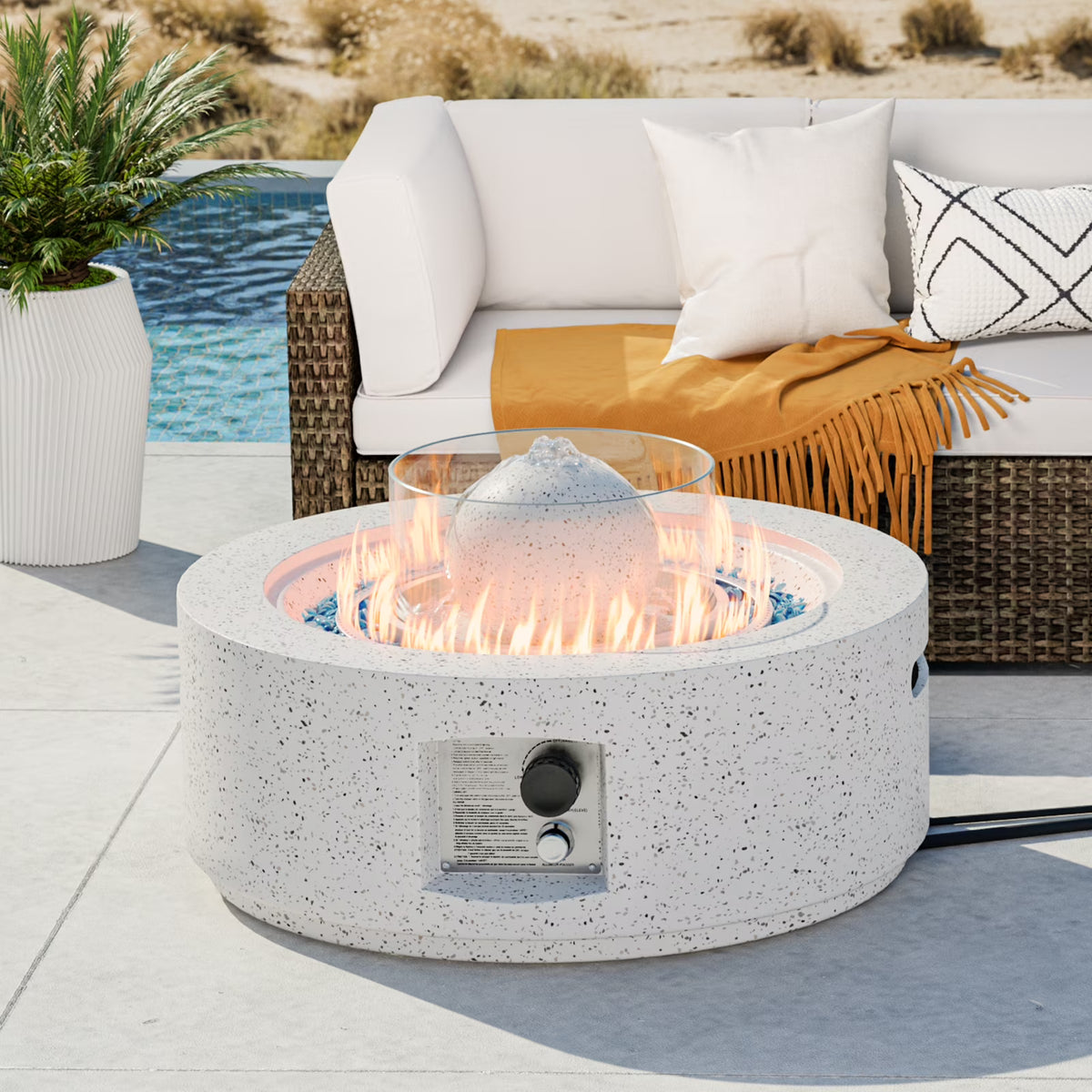 COSIEST 29.3-inch 50,000 BTU Outdoor Propane Fountain Round Fire Pit Table