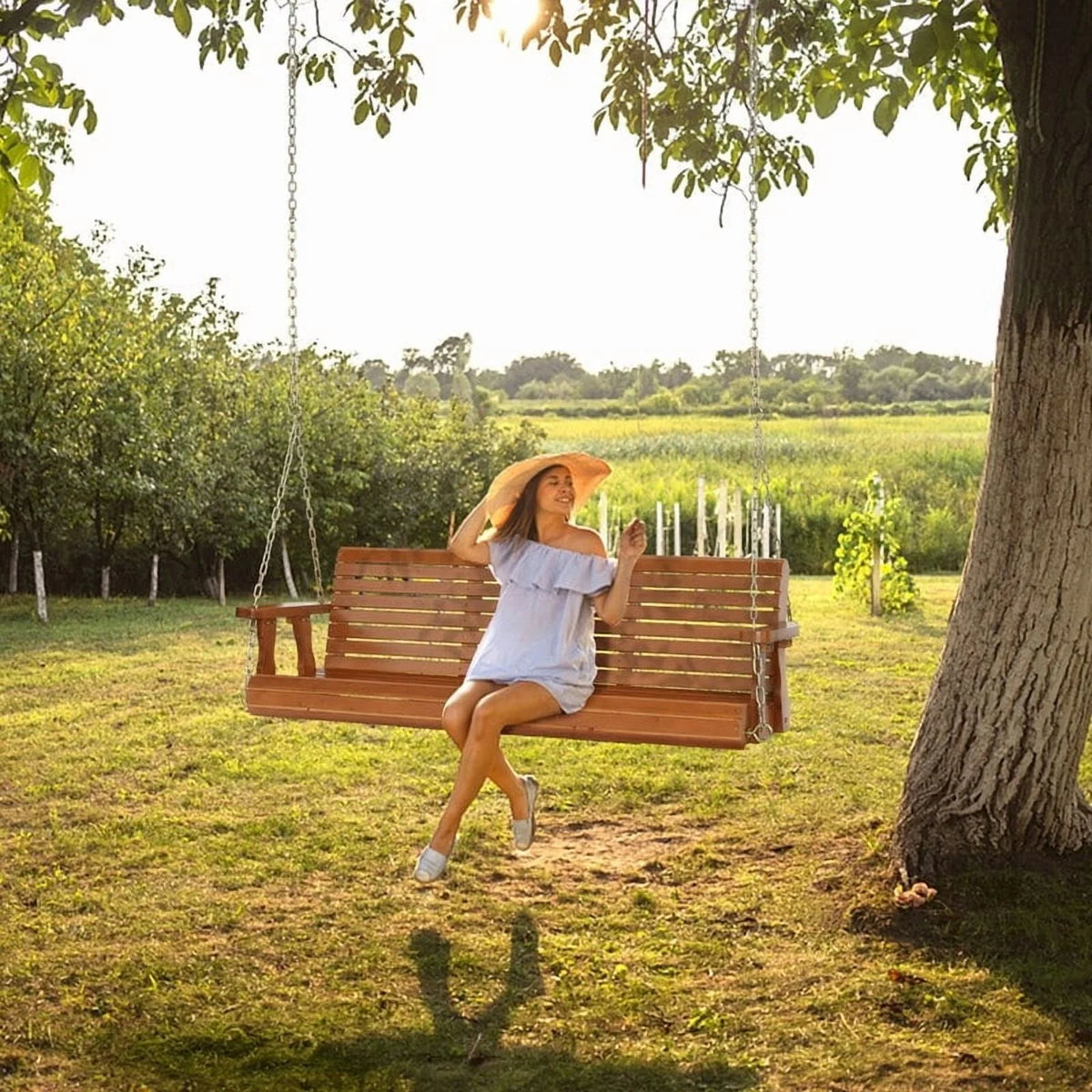 3-person Wood Porch Swing Brown