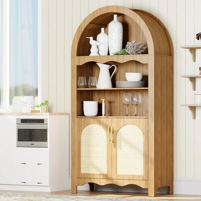 LAZZO 73-Inch Tall Arched Kitchen Pantry Storage Cabinet, 2 Doors, Brown