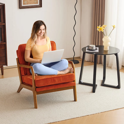 Ktaxon Accent Chair Corduroy Upholstered Armchair, Reading Club Chair with Pillow and Solid Wood Frame for Living Room Bedroom Furniture Off White