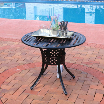 Sunnydaze Decorative Lattice 33" Round Cast Aluminum Outdoor Dining Table with Umbrella Hole