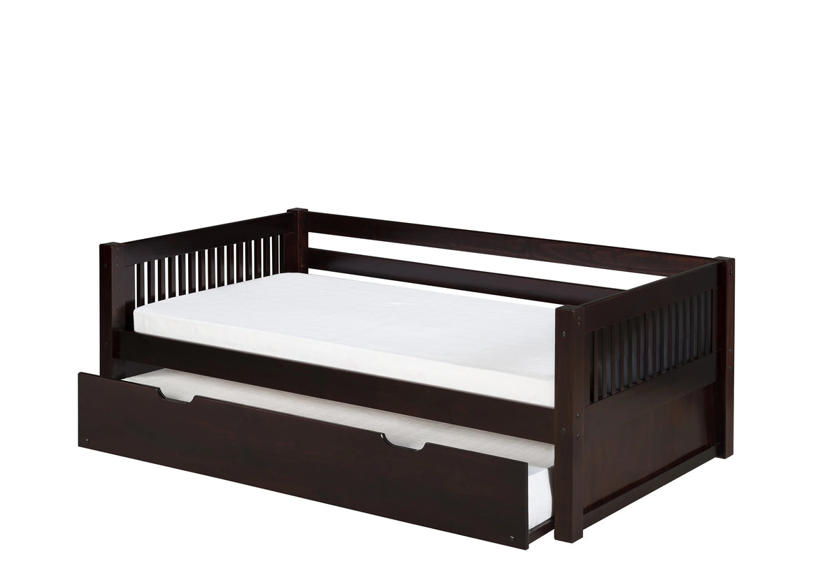 Camaflexi Wooden Daybed with Trundle, Mission Style with Removable Front and Rear Guard Rails, Twin, White
