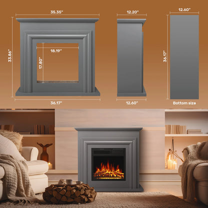KISSAIR Electric Fireplace Mantel Wooden Surround Firebox, Free Standing Fireplace, with Remote Control, Adjustable LED Flame, 750W/1500W -White
